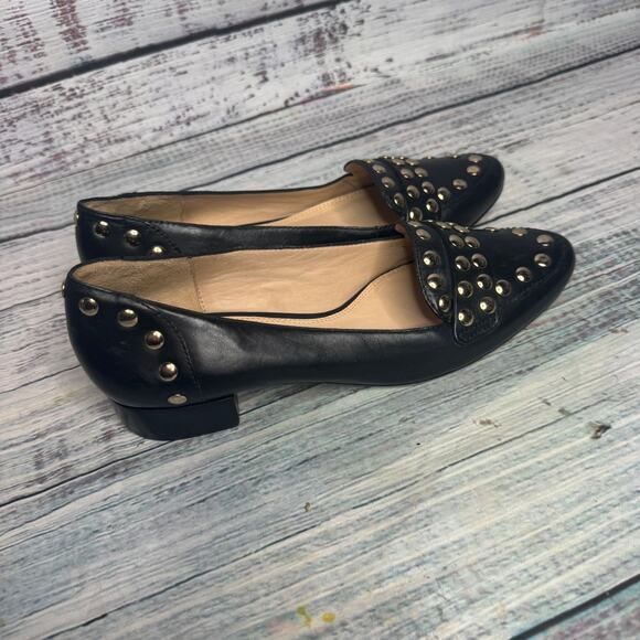 Diane Von Furstenberg DVF Black Leather Studded Heel Loafers 7 - Picture 4 of 4